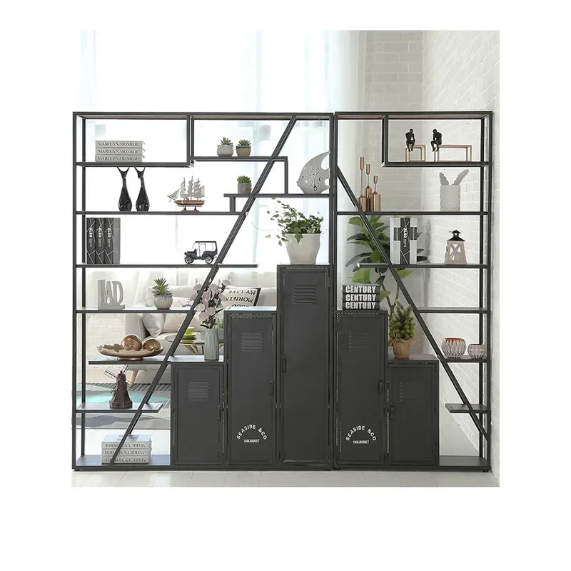 for Wrought Iron Screen Partition Rack Floor to Ceiling Industrial Style Entrance Bookshelf Retro Locker Loft Office American