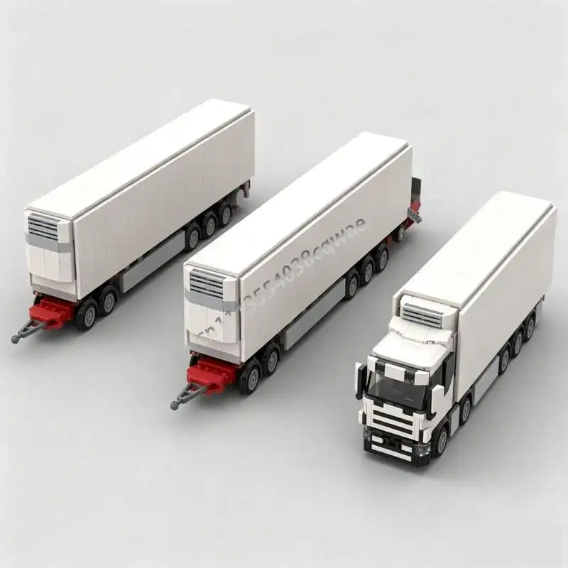 1408PCS Rigid Chassis Refrigerated Truck Full Trailer Model Custom Puzzle Building Blocks DIY Assembly Toy Vehicle Display Gift