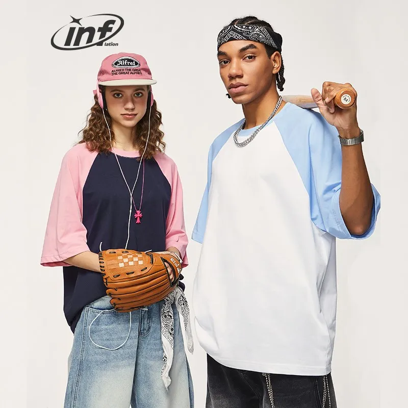 

Alt Basics Unisex Pink Oversized Tees Streetwear Colorblock Raglan Sleeve Tshirt