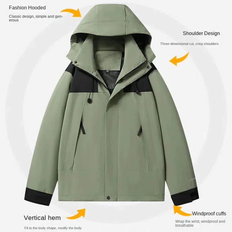 Men's Autumn Waterproof Jackets Male Hood Coat Fishing Hiking Camping Unisex Trekking Windbreaker Travel Women Couple Jackets