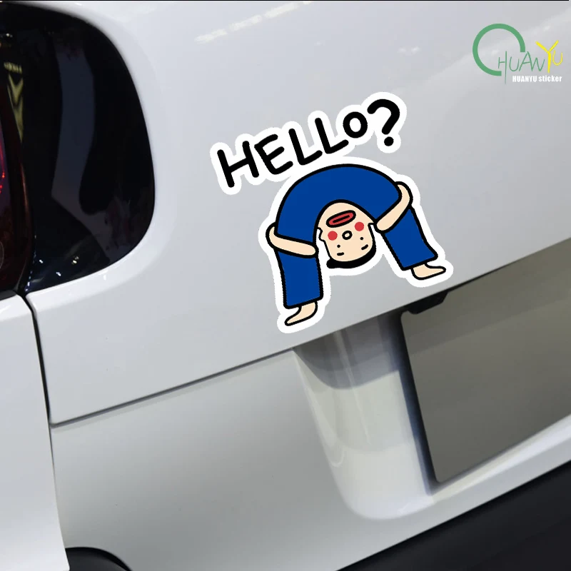 

Забавные наклейки для автомобиля с изгибом Hello, креативные мультяшные наклейки на кузов автомобиля, блокирующие царапины, светоотражающие декоративные наклейки