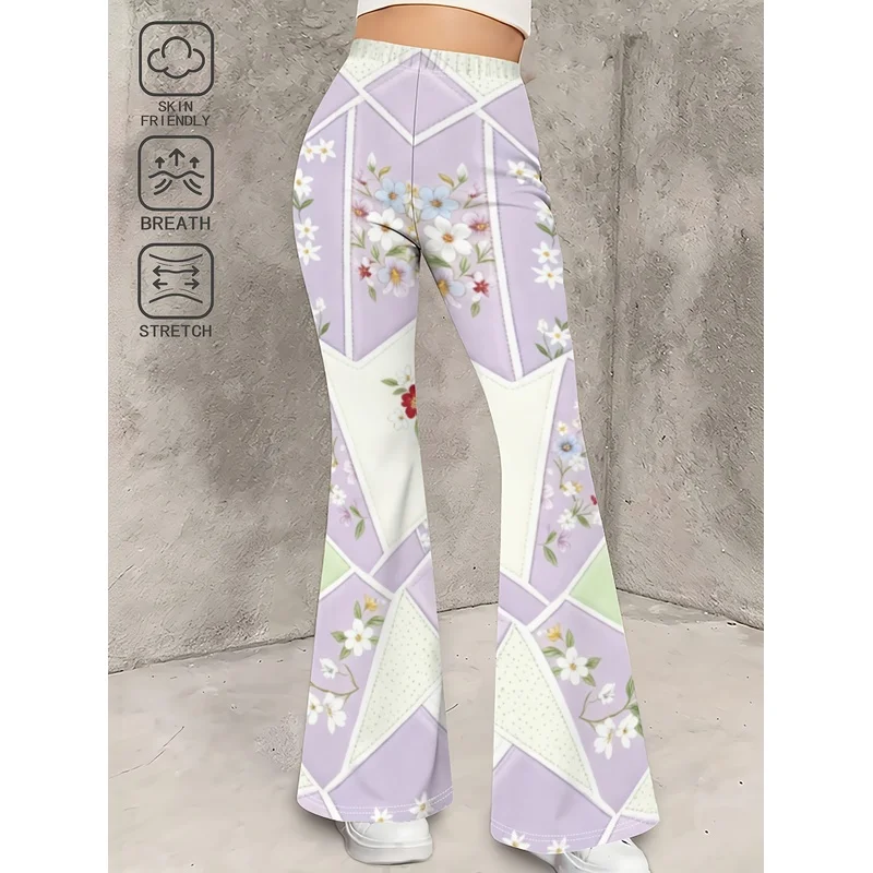 Girls All Over Print Flare Pants Stretchy Bell Bottom Leggings Elastic Waist Pants for Tween Teens Back to School Outfit