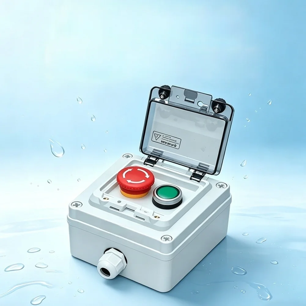 Industrial Push Button Switch Box IP67 Waterproof Rating Outdoor Use 12.5x12.5x7.6 cm White Plastic Screw Terminals