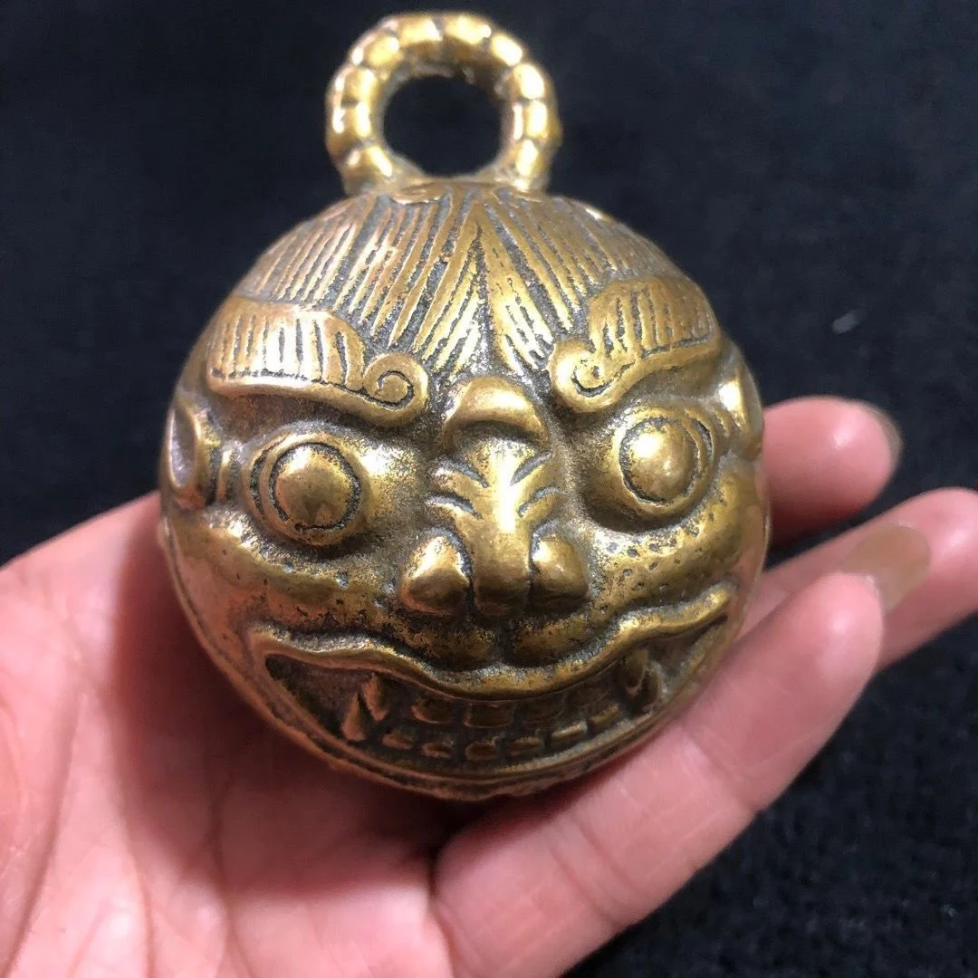 

Brass animal head brass bell antique brass pendant tiger head bell home decor