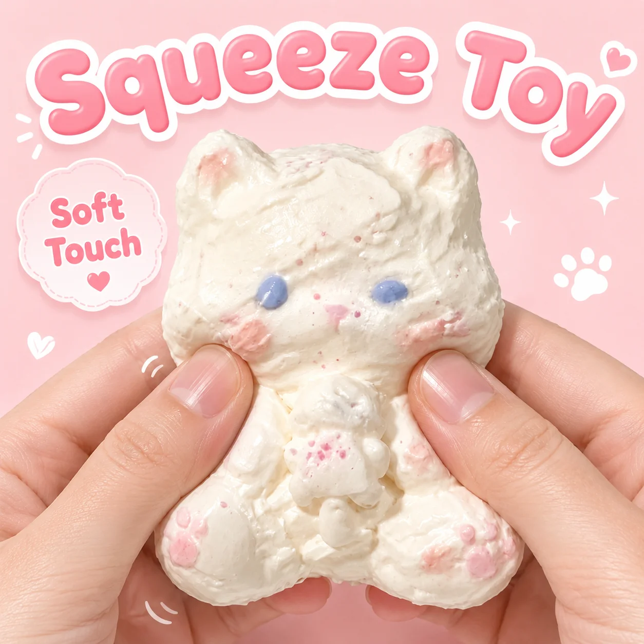 Soft Slow Rebound Cartoon Kitten Squishy Toy Food Safe White Fluffy Cat Squeeze Toy Lovely Animal Shape Stress Relief Small Part