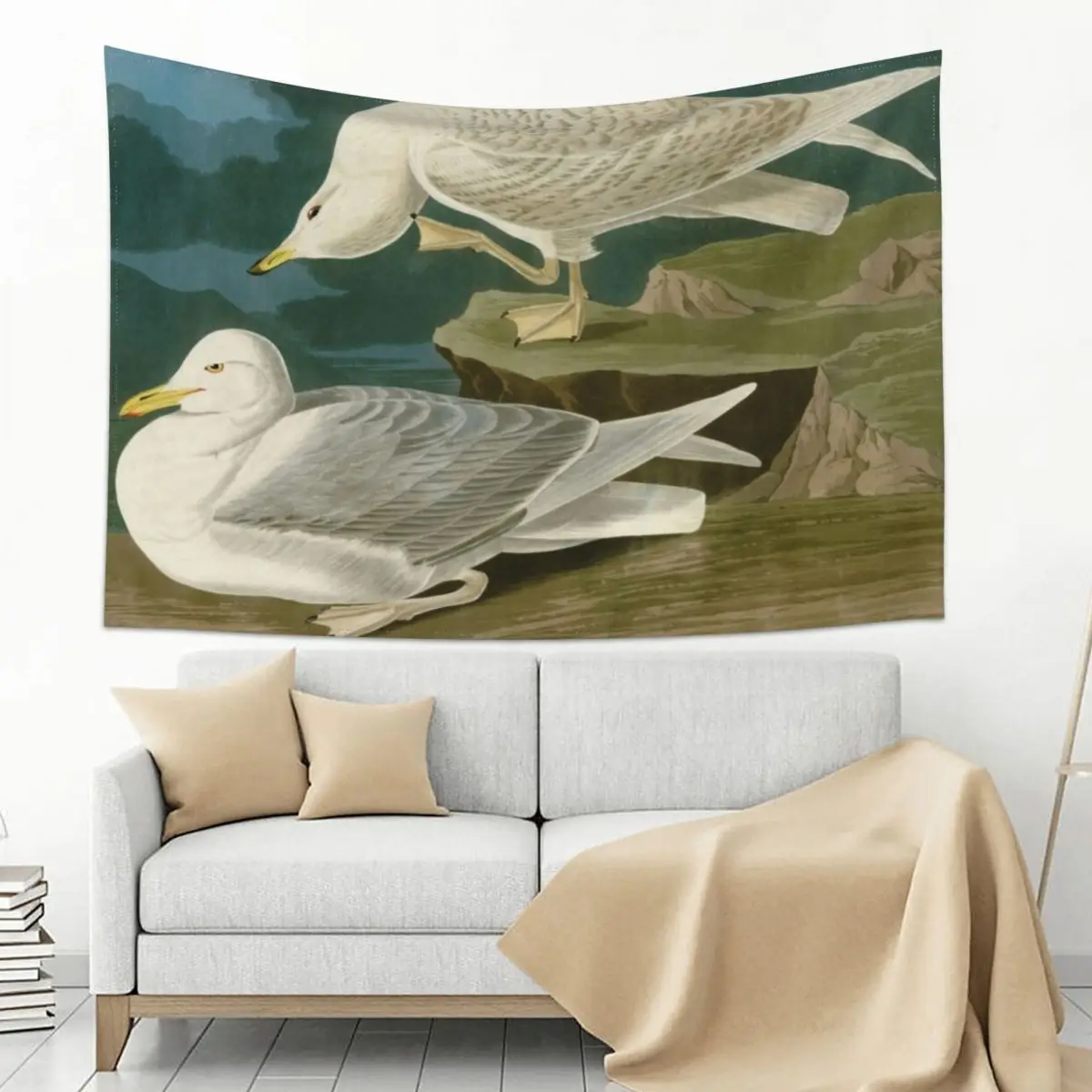 

White-winged silvery Gull by John James Audubon Tapestry Decorations For Room Home Decor Aesthetic Tapestry