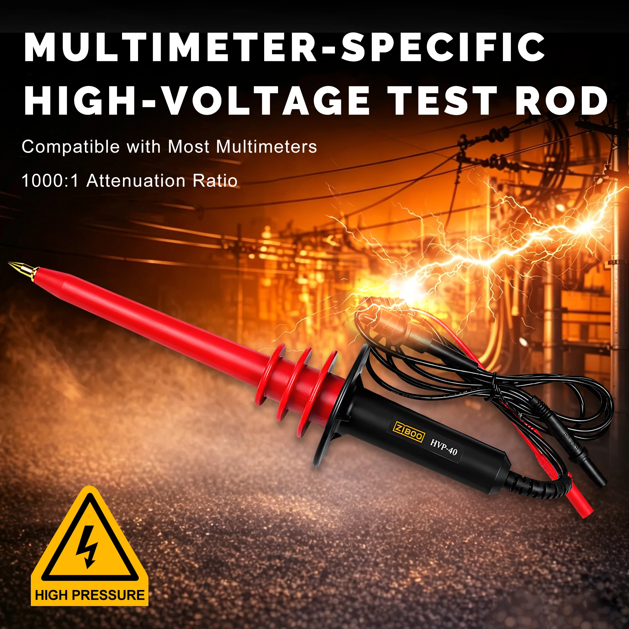 ZIBOO HVP-40 High Voltage Probe, DC 40kV / AC 28kV Multimeter Test Lead, 1000:1 Attenuation Ratio, 1000MΩ Impedance.