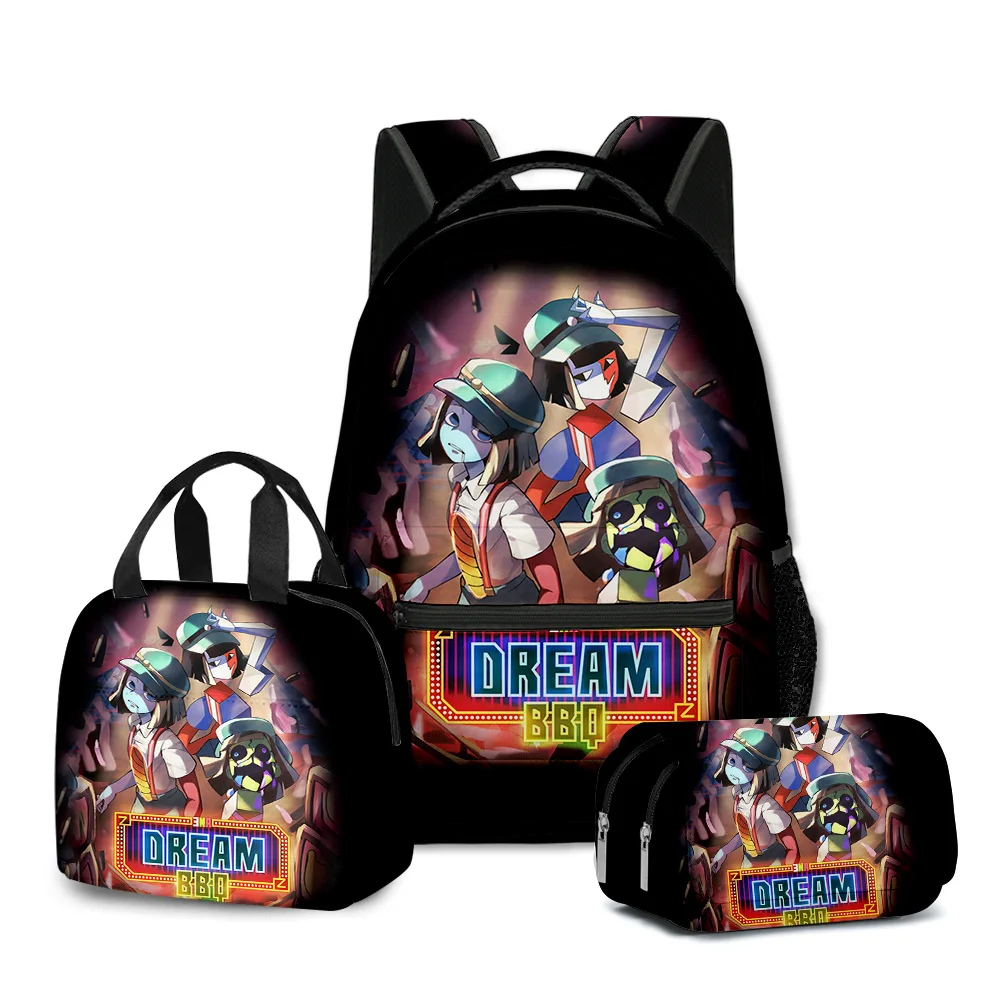 Cartoon Novelty Cool ENA Dream BBQ 3D Printed 3pcs/Set Student School Bags Laptop Daypack Backpack Lunch bag Pencil Case