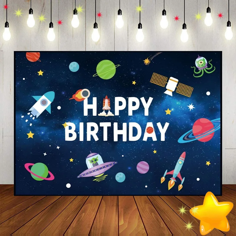 Outer Space Scenic Birthday Decoration Background Trip Around Sun Planet Photo Rocket Baby Shower Astronaut Custom Backdrop