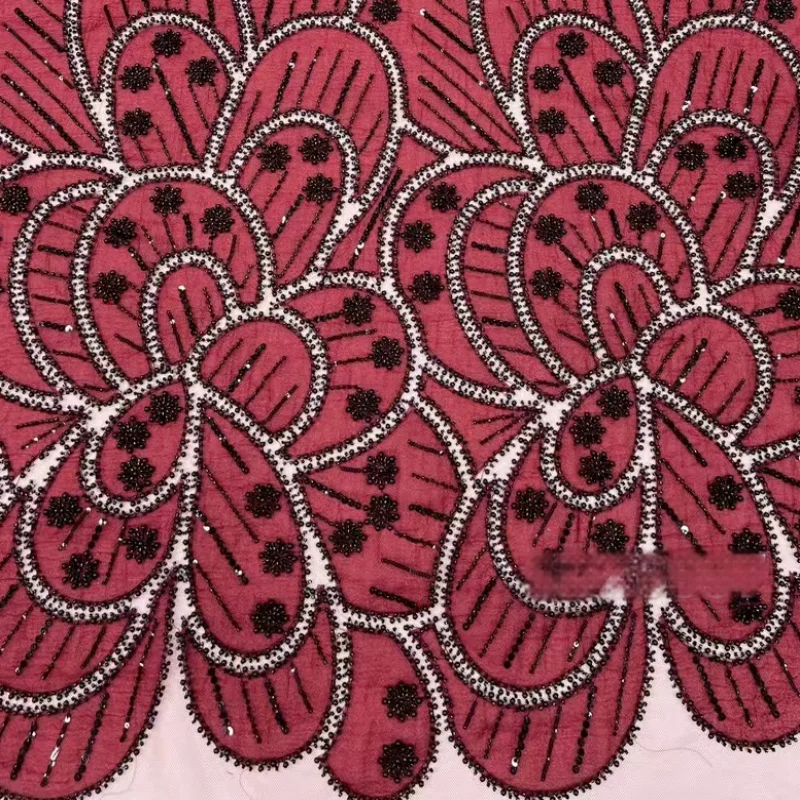 

Elegant Red Nigerian Lace Fabric 2026 Exquisite Beaded Applique Sequins Tube Embroidery French Tulle Fabric Material for Clothes