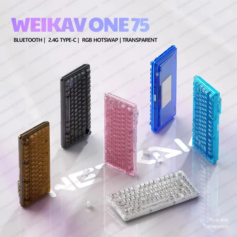 Weikav One 75 Transparent Wireless Mechanical Keyboard Gaming Bluetooth Wired Keyboard RGB Hotswap Gamer Non-contact Keyboard