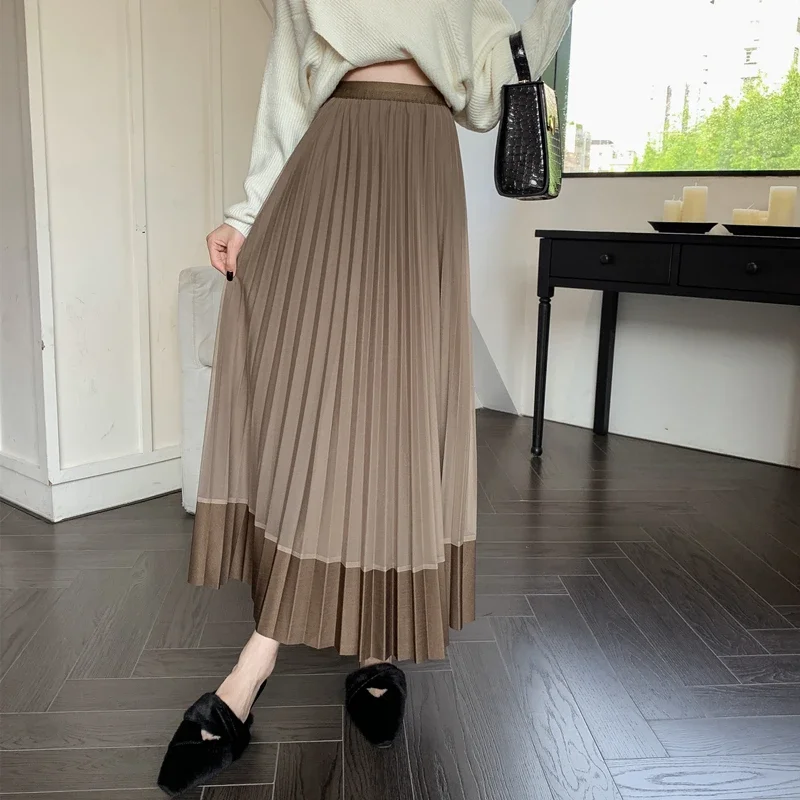 2024 Autumn Winter Reversible Spliced Mesh Skirts Korean Style A-Line Pleated Skirt Women's Modelutti Harajuku Fashion Preppy