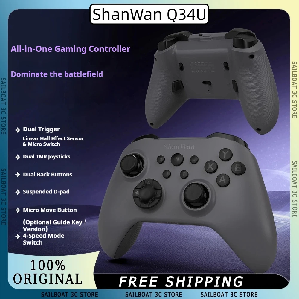 shanwan-q34u-ワイヤレスゲームコントローラー-tmrジョイスティック-ホールトリガー-600mah-人間工学に基づいたゲームパッド-switch2、ps4、steam、android、ios、pc対応