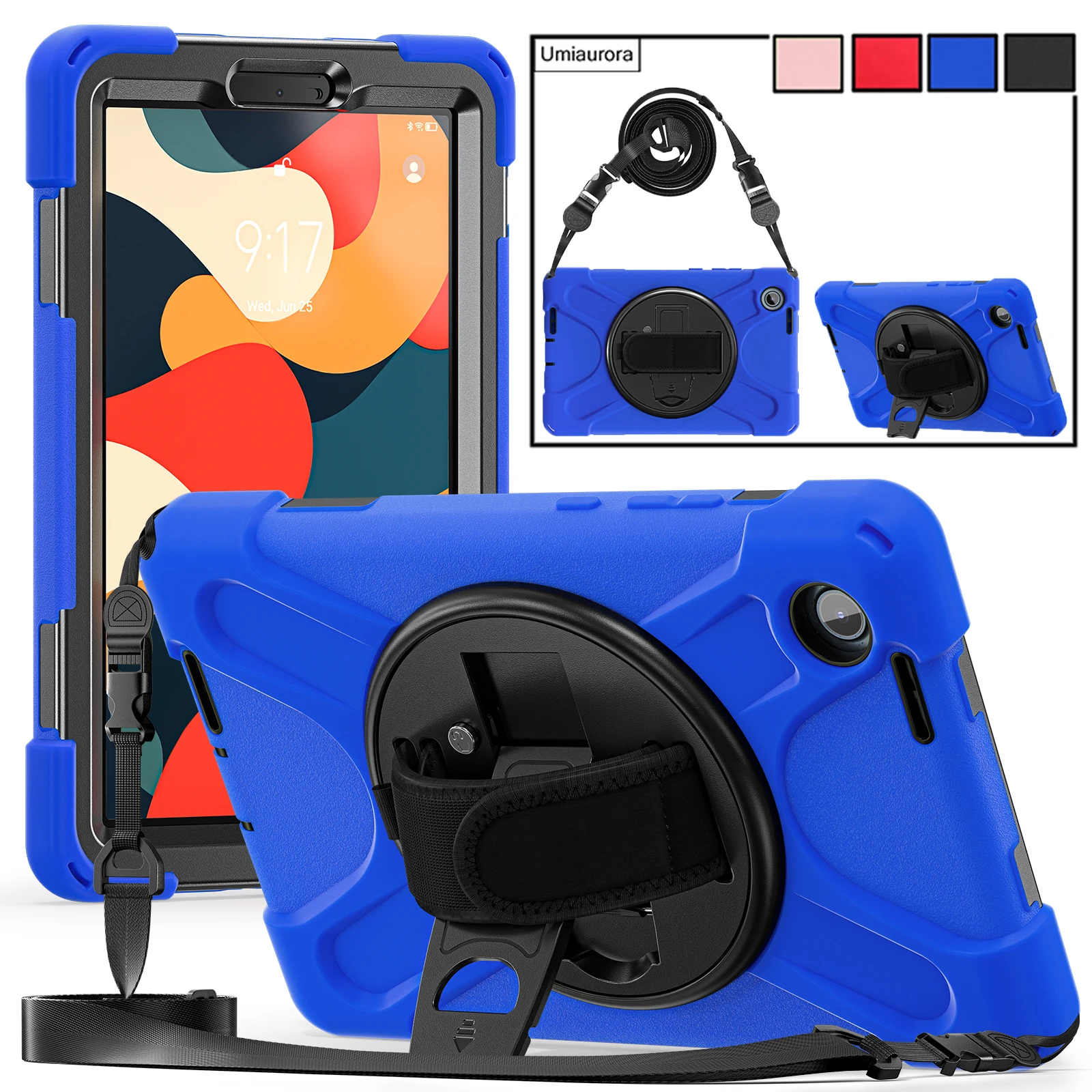 

﻿For Lenovo Tab One 8.7" 2025 K9 8.7 inch TB305FU TB305XU Shockproof Silicon PC Rugged Funda Stand Hand Strap Tablet Case Cover