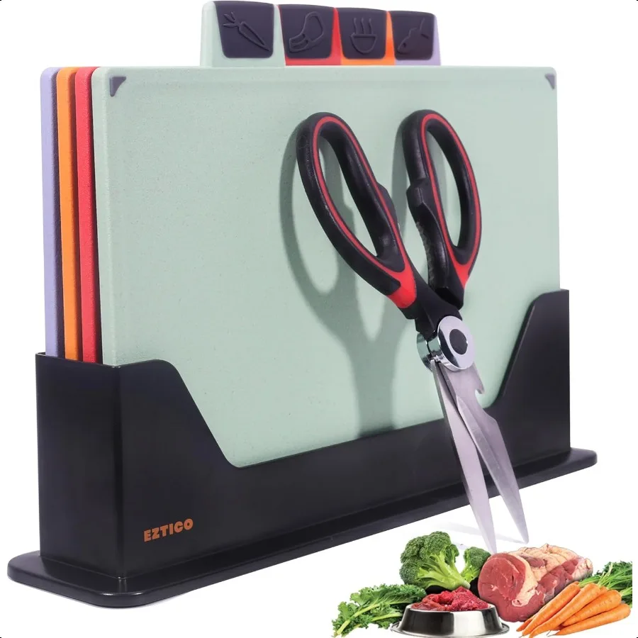 

4Piece NonToxic Cutting Board Set with Premium Scissors BPAFree Plastic and Rubber Chopping Boards for Kitchen entials with Org