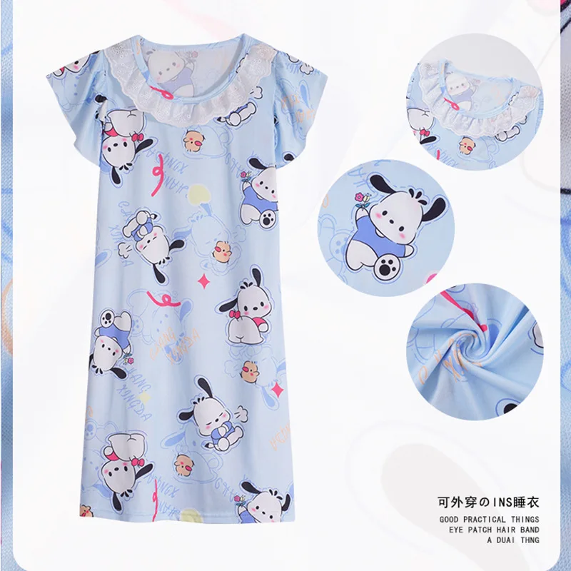 2024 Summer Dress Girls Nightdress Clothes Cartoon Pajamas Children\'s Clothing Short-Sleeve Pajamas Dress Kids Family Wear