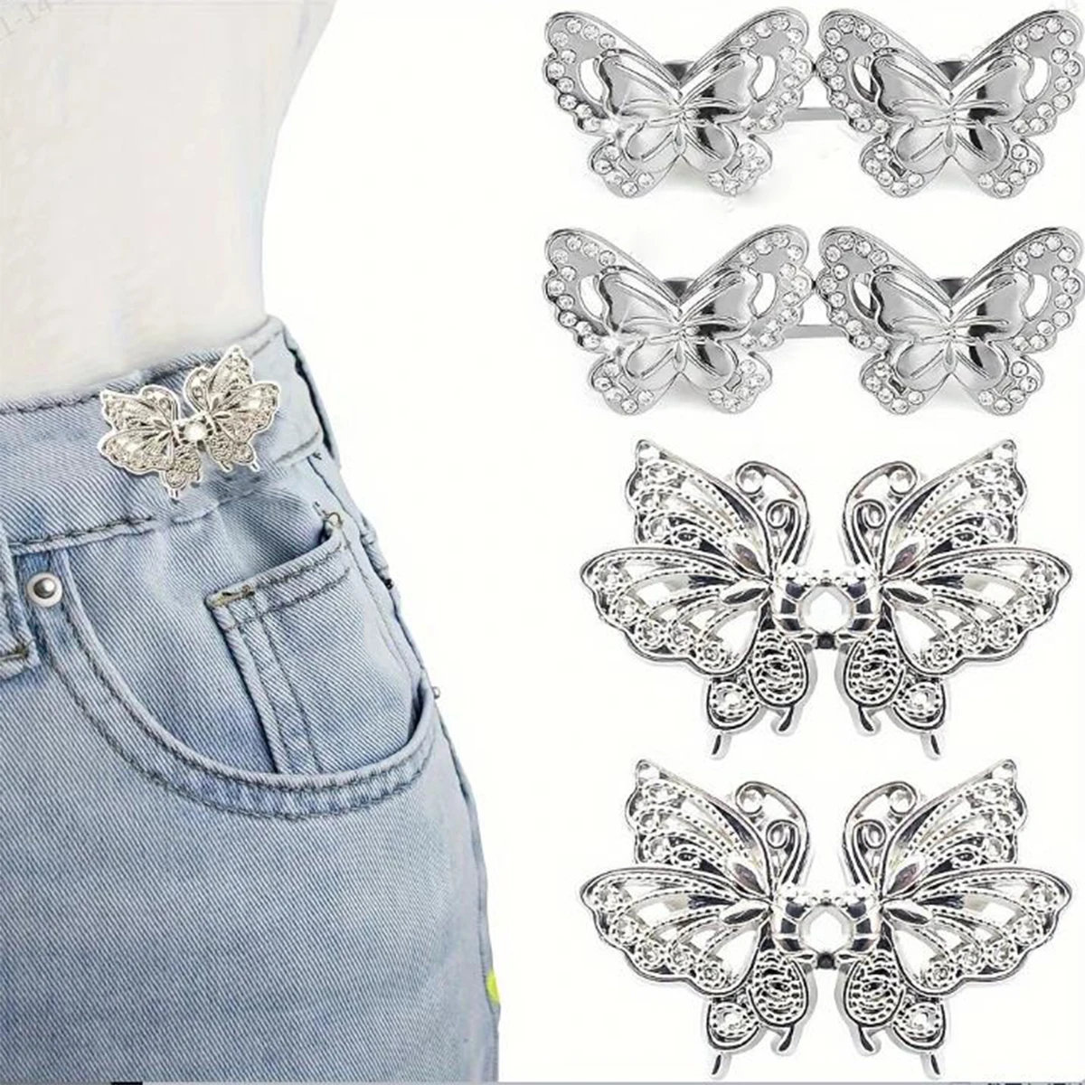 

Adjustable Pants Waist Buckle Butterfly Waist Buckle Non Nailing Non Stitching Loose Waist Circumference Elastic Button Needle
