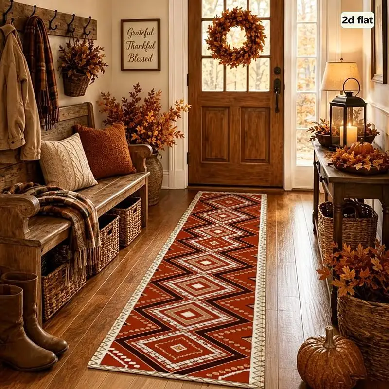 1PC Geometric Ethnic Running Rugs, Hallway Rugs, Washable And Easy-to-maintain Home Decoration Carpet, Suitable For Hallways, Passages, Stairs, Bedrooms, Bedside, Laundry Rooms, Kitchens Etc