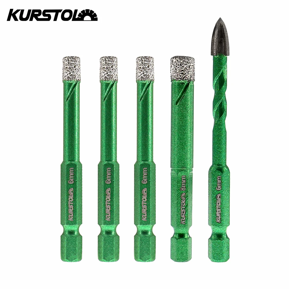 

KURSTOL 5pcs/Set 6/6/6/8mm Diamond Drilling Core Drill Bits 1pc 6mm Carbide Hole Opener Positioning for Tile Granite