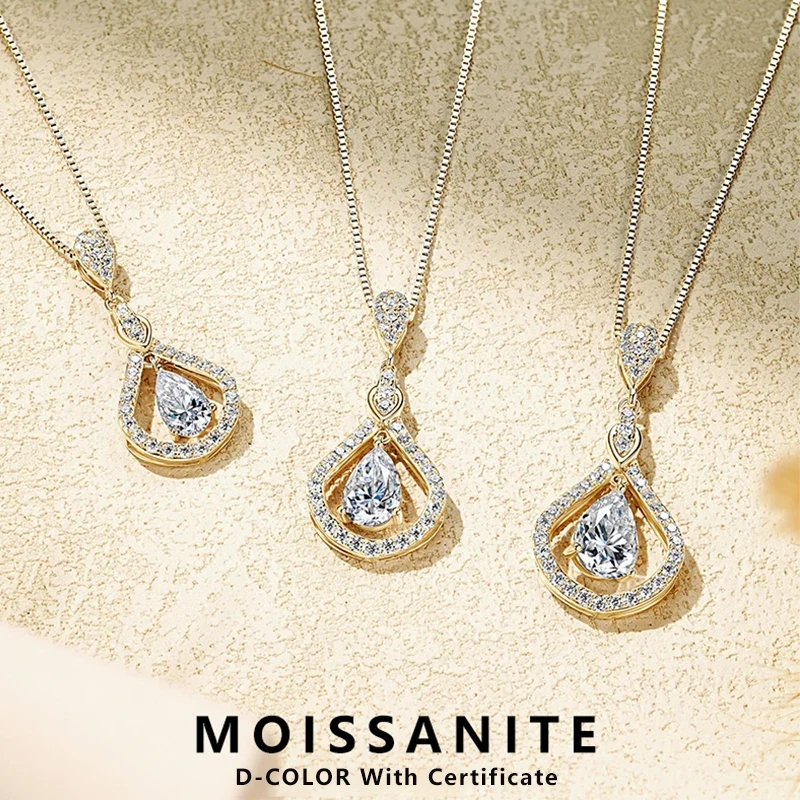

Lnngy 925 Sterling Silver Droplet Pendant Necklaces Certified 1ct/1.5ct/2ct Moissanite Necklace For Women 2025 Trend Jewellry
