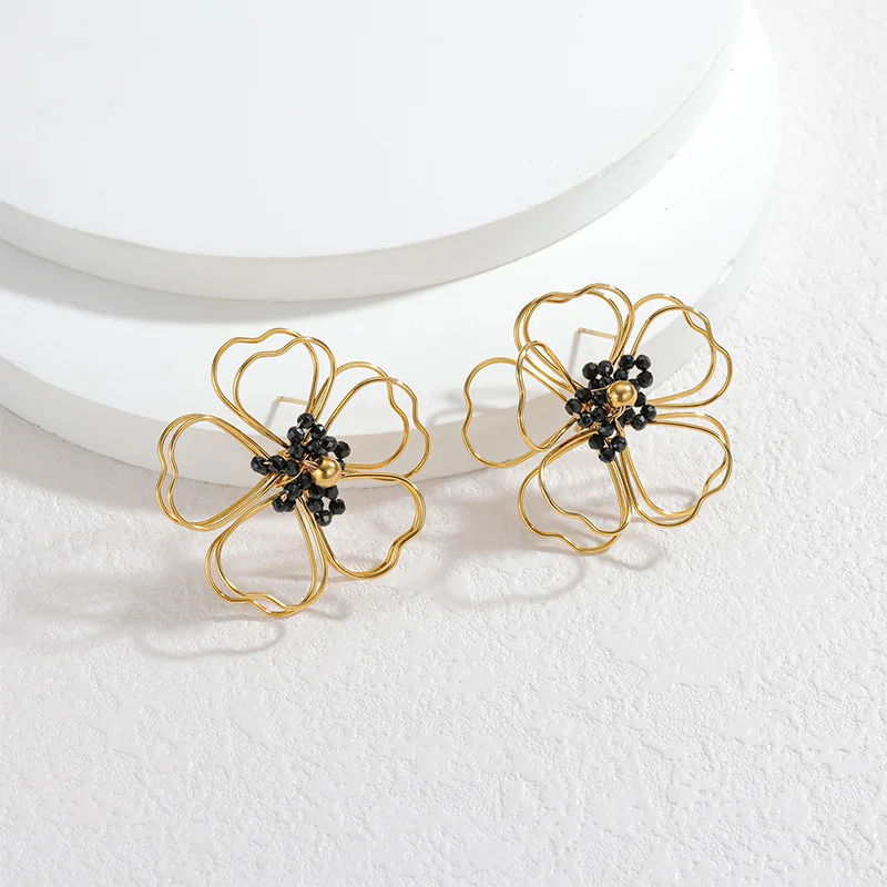 Letdiffery موضة الجوف زهرة أقراط للنساء الفولاذ المقاوم للصدأ البساطة الملونة الأزهار الزركون قرط الاذن المرصع مجوهرات هدايا