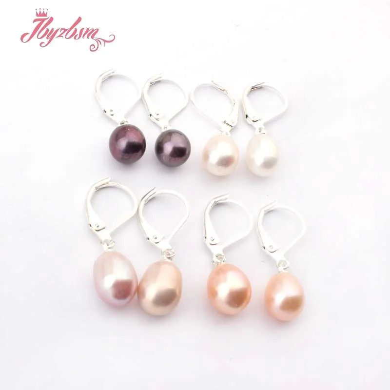 7-8mm Teardrop Elegant Freshwater Pearl Dangle Fashion Jewelry Christmas Party Gifts Stud Hoop Earrings White Pink Purple Black