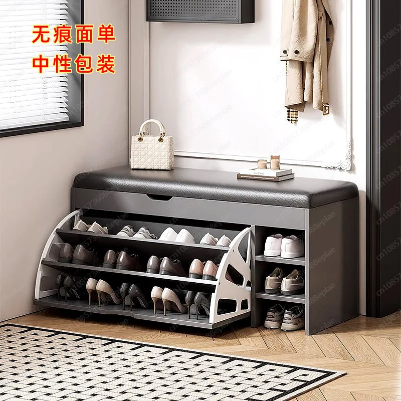 Luxury Upholstered Shoe Bench, Flip Top Storage Ottoman with Cushioned Seat for Entryway, Modern Hallway Furniture