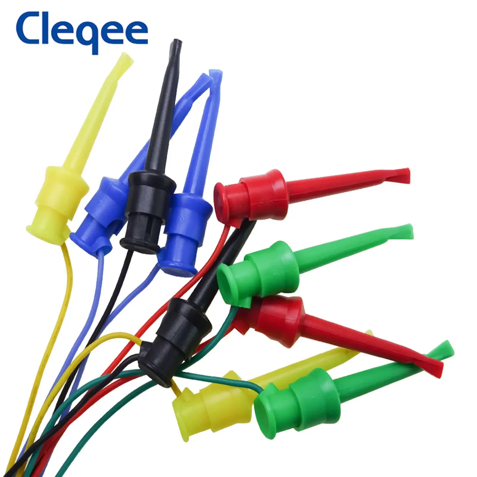 Cleqee 10pcs Test Hook Clip to Dupont Male/Female Jumper Wire 26AWG Silicone Cable For Breadboard Oscilloscope Logic Analyzer