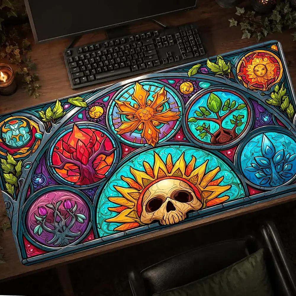 Stained Glass Sun Trees Skull Mouse Pads Gaming Mats Setup Carpet Desk Gadgets Playmat Rug Desk Mat Room Decor Pc Accessories