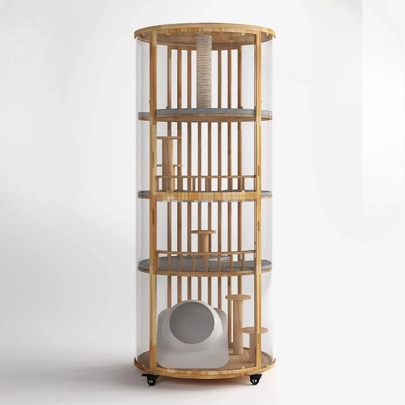 

Large cylindrical cat villa 360 panoramic four-story movable cat house solid wood cat cage