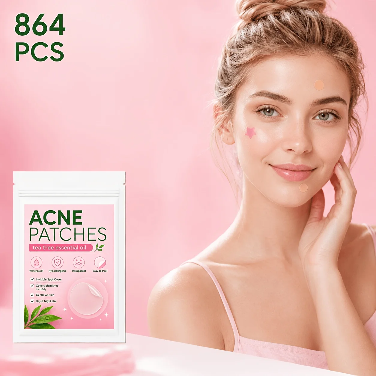 864PCS Hydrocolloid Star & Round Face Patches, Colorful Decorative Stickers, Cute Pimple Patches for Women, Party Gift & Daily W