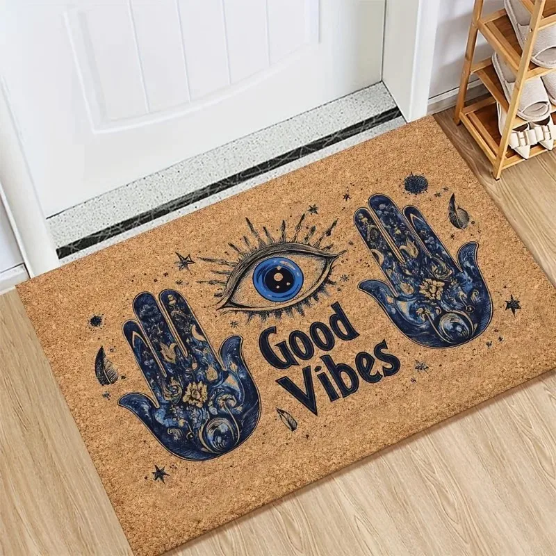 VIKAMA Good Vibes Hamsa Evil Eye Doormat Mystic Witchy Tarot Coco Coir Non Slip Front Door Spiritual Decor Mat