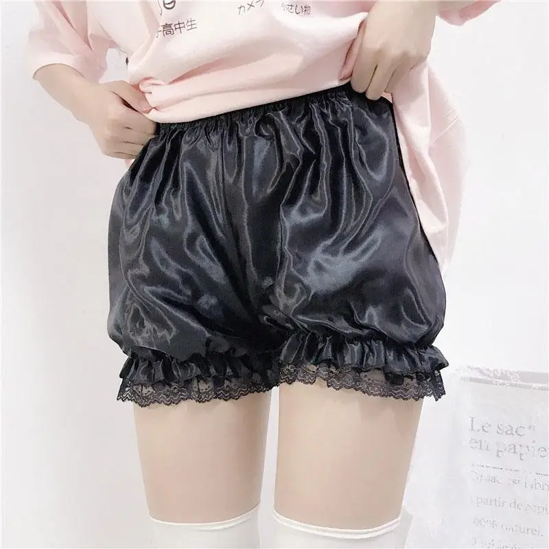 Victorian Ruffles Bloomers Pumpkin Safety Short Pants Lace Trim Panties Imitation Silk Pettipants Soft Comfortable Bloomers