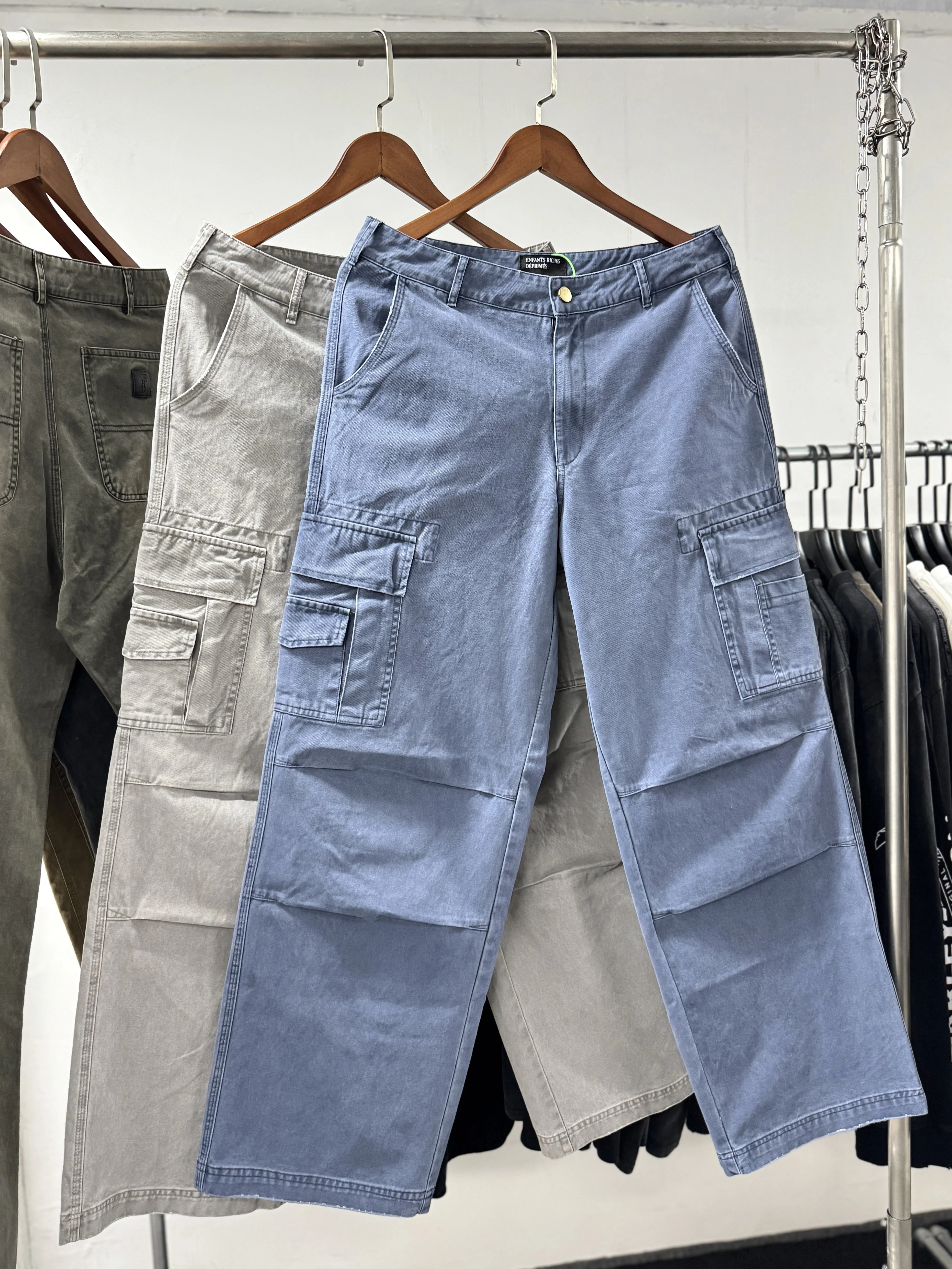 

25ss Мужская одежда Американская уличная моющаяся свободная мешковатая рабочая одежда с несколькими карманами Брюки Синий Серый Ropa Hombre