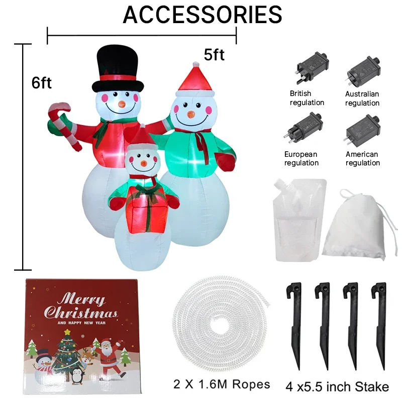 1.8M/5.9FT Inflatable Snowman Family Candy Cane Lights LED Home Decorations Toys Yard Xmas Ornaments Holiday Decor Supplies