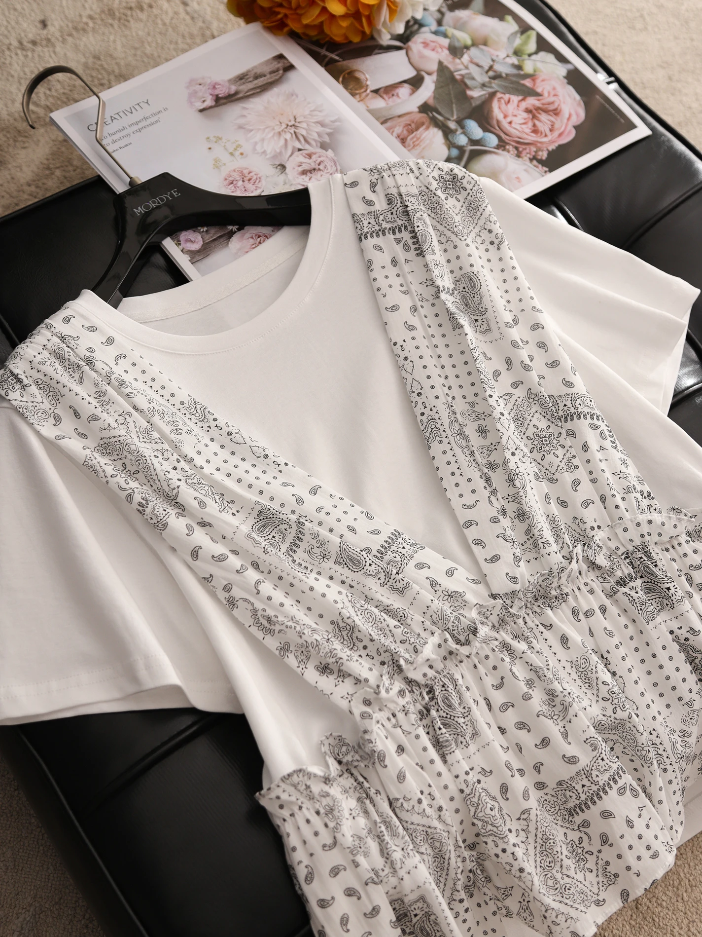 

Korean Drama Girl Elegant Floral Patchwork Design Short Sleeve T-Shirt Women Summer Top Cotton Blend Comfortable Breathable