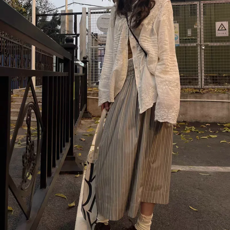 

Gray Retro Waist Skirt Women's Summer New Loose A Word Elastic Waist Skirt