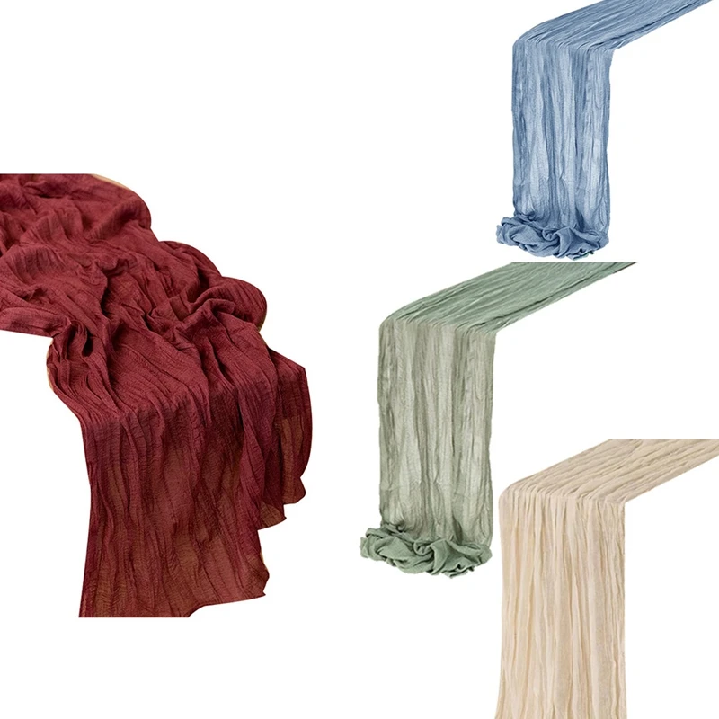 4Pcs Cheesecloth Table Runner Table Runner Rustic Sheer Runner Long For Wedding Claret