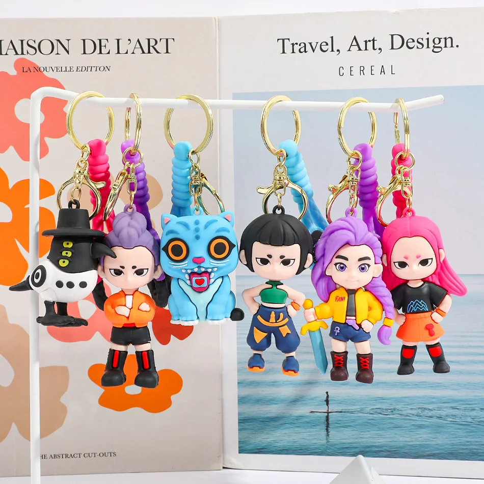 KPOP Demon Hunters Keychain Tiger Character PVC Figure Keychain Cute Harajuku Style Key Ring for Kids Bag Hanging Birthday Gift