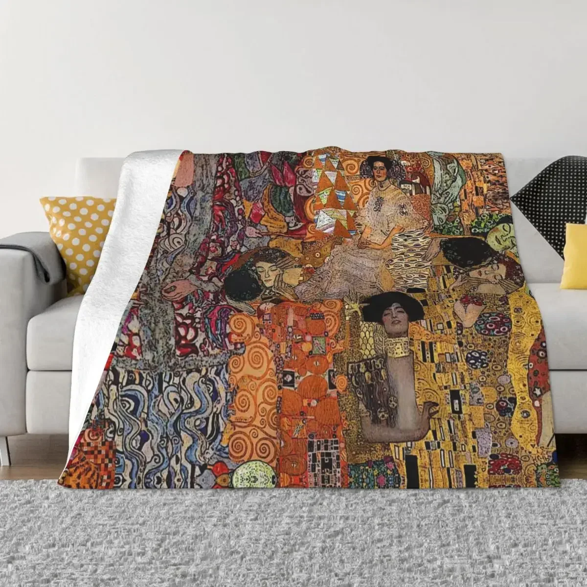 Gustav Klimt Blanket Coral Fleece Plush Decoration Family the Three Ages of Women Super Soft Throw Blanket for Bed Outdoor Quilt