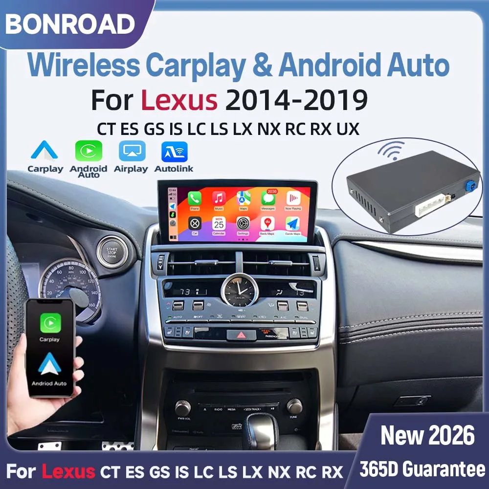 BONROAD Wireless CarPlay Interface Adapter Box For Lexus RX NX IS ES GS RC CT LS LX LC UX 2014-2019 X-570 NX300 CT200h with Android Auto Mirror Link Airplay BT GPS Navigation Module
