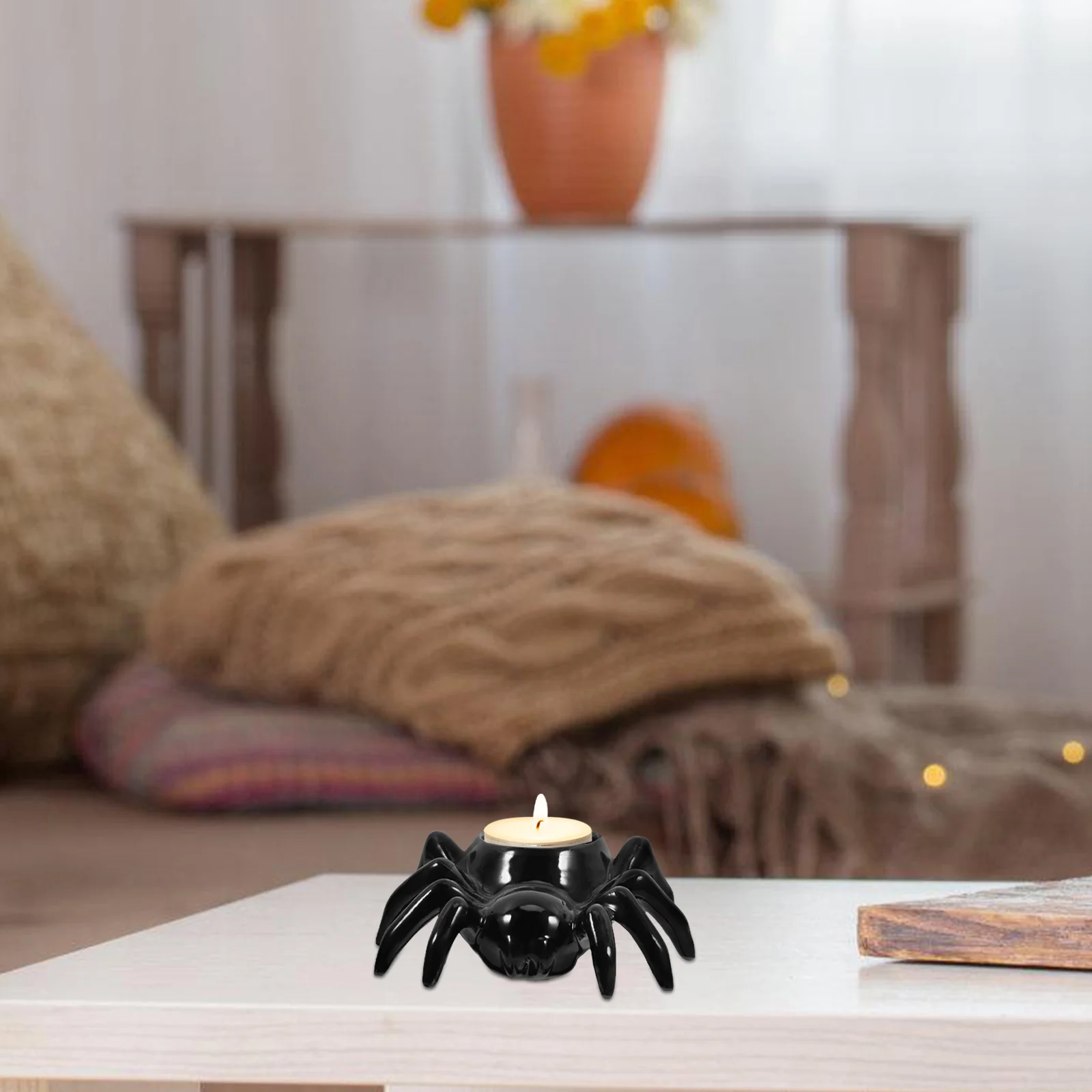 

Ceramic Halloween Spider Holder Sturdy Candlestick for Dining Table Centerpiece Scary Home Decor Tea Light Holder
