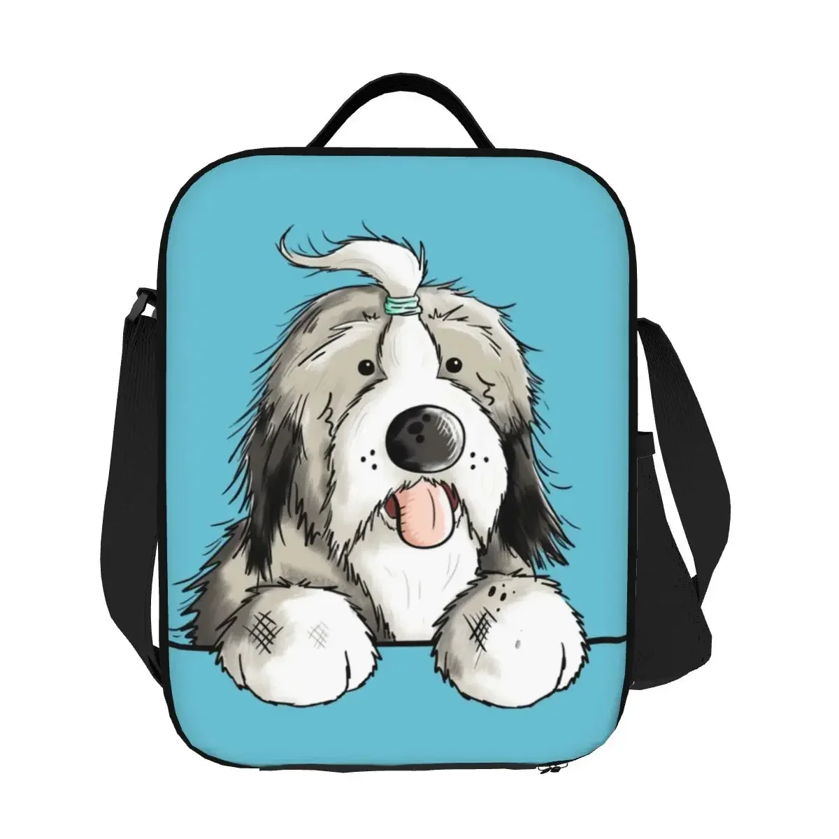 Custom Happy Bearded Collie Dog Lunch Bag Women Thermal Cooler Insulated Box per ufficio per adulti