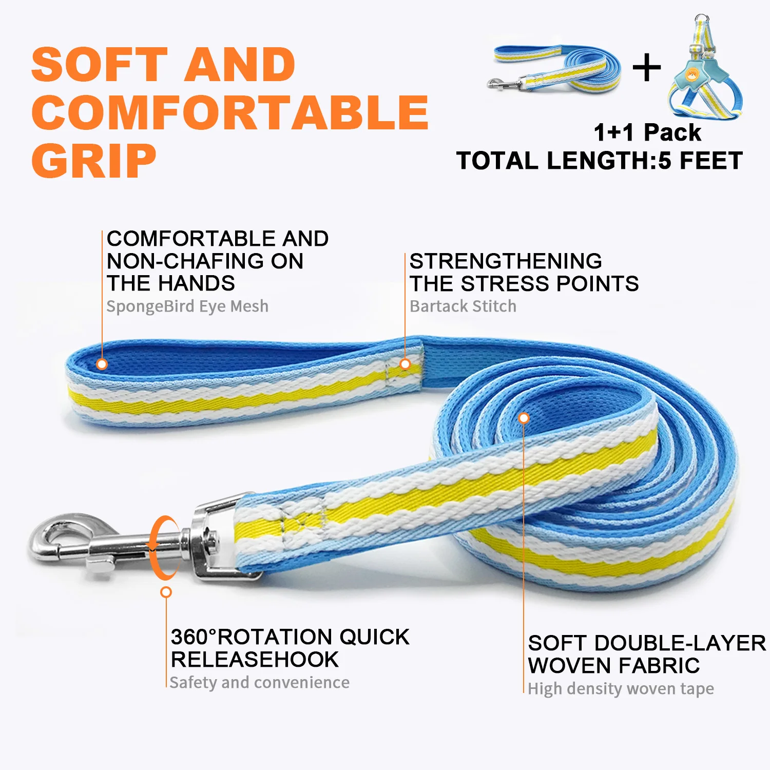 

COODEO Durable Reflective Dog Leash Soft Padded Handle, Anti-Pull Pet Walking Lead for Puppy Medium Large Breed Dogs Outdoor Use