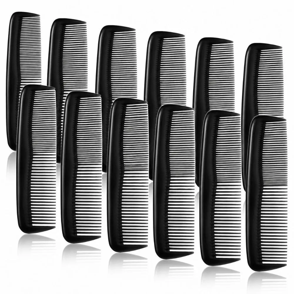 12 Pcs New Mini Pocket Hair Combs Anti Static Double Sided Plastic Comb Black Thick and Thin Teeth Hair Cutting Combs for Hotel