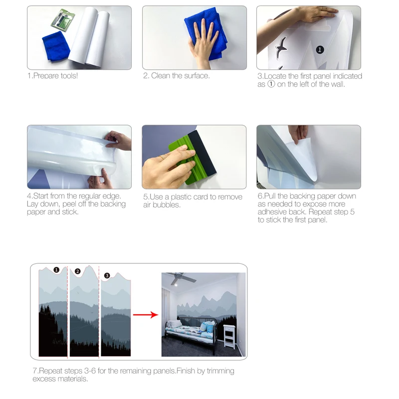 Boho 200*190CM Mountain Hot Air Balloon Self-adhes Wallpaper Waterproof Wall Sticker Nursery Kids Bedroom Living Room Home decor