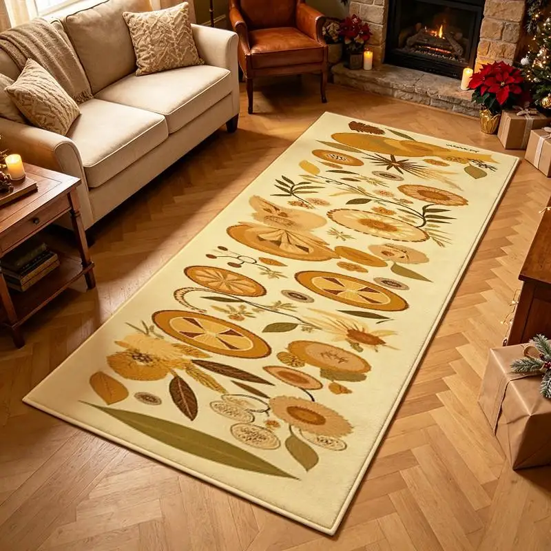 1 Piece Warm Botanical Floral Citrus Soft Woven Rug, Cozy, All-Season, Easy To Care, For Living Room, Bedroom, Entryway, Autumn & Winter Home Decoration