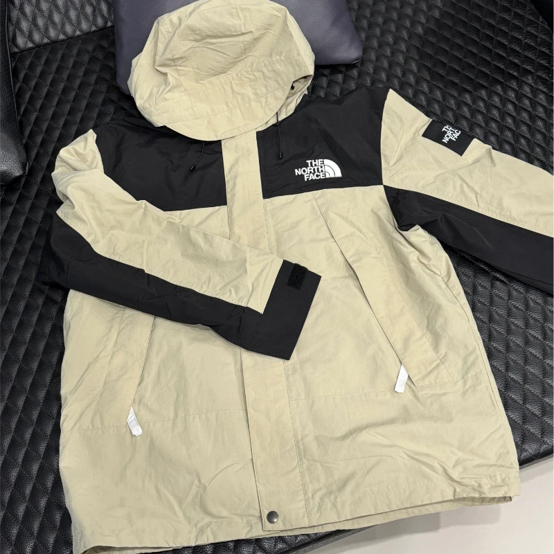 THE NORTH FACE MARTIS Splicing Embroidery Hard Shell Hooded Jacket Waterproof Windproof Warm Light Beige Unisex Coat