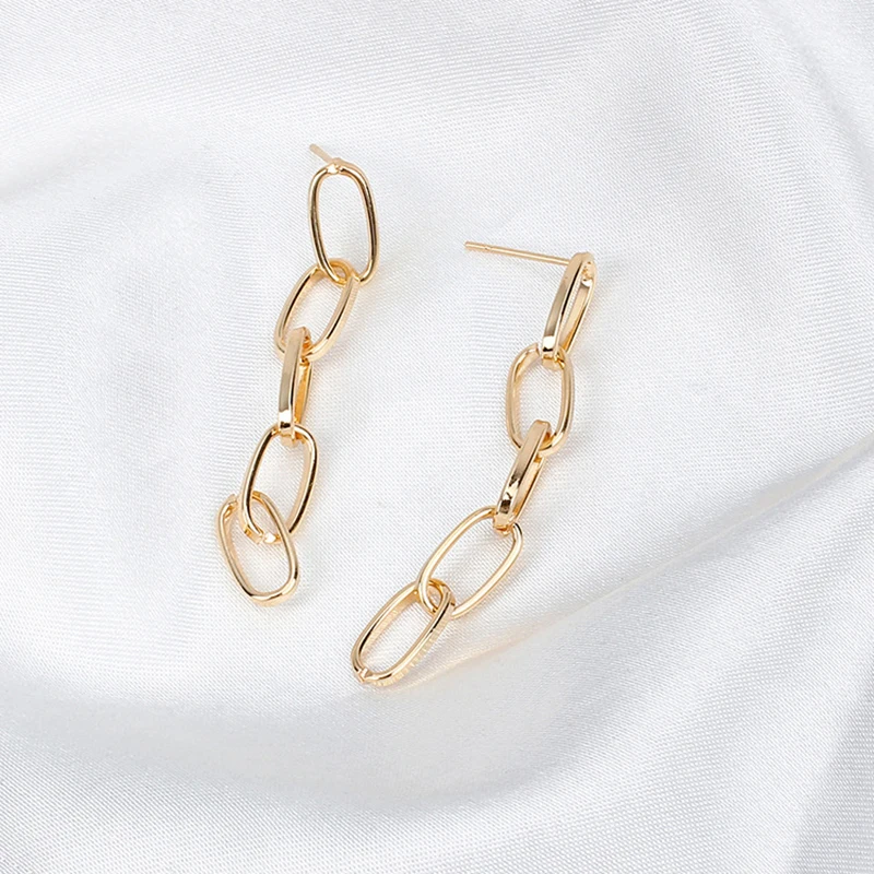 Gold Color Long Chain Dangle Earrings Geometric Metal Hanging Earrings for Women Personality Link Trendy Jewelry Party Gift