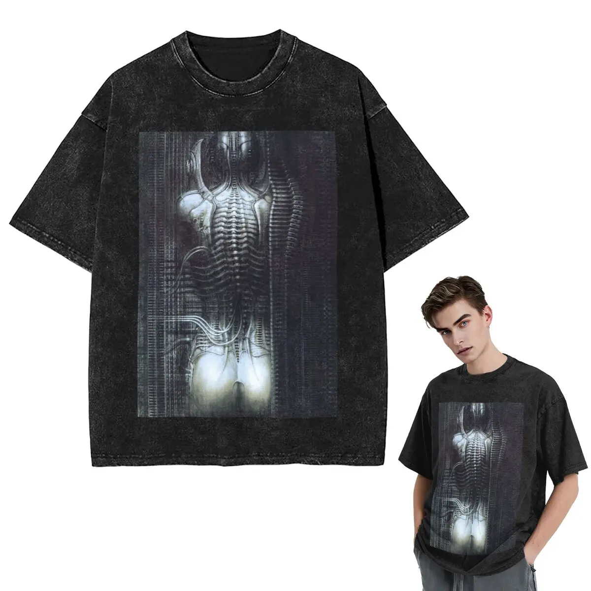 Streetwear T-Shirts New York City Vi Torso H R Giger Washed T Shirt Short Sleeve Hip Hop T-Shirt Tops Tees for Men Women